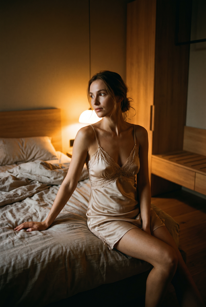 Size S, champagne satin slip